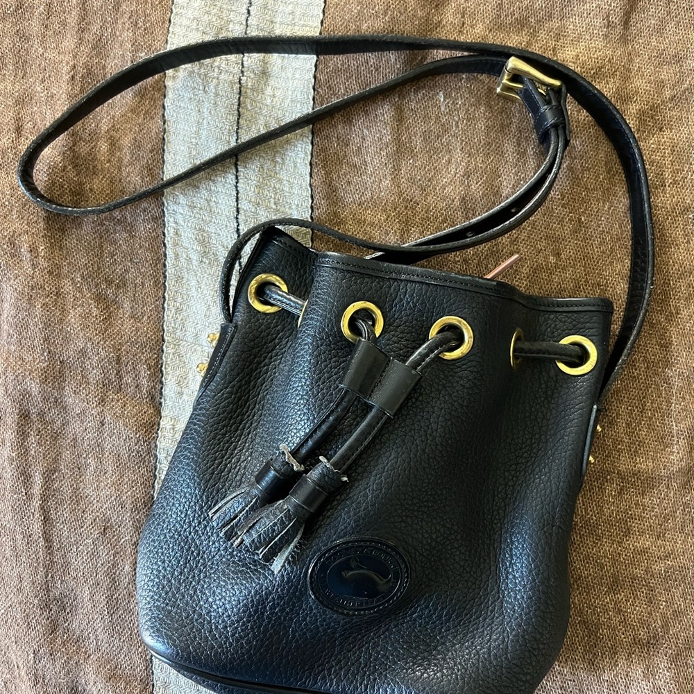 Vintage Dooney & Bourke Black Leather Bucket Bag